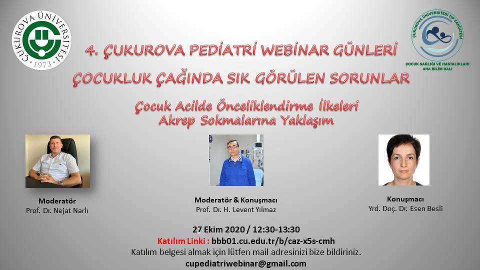 4. Çukurova Pediatri Webinar Günleri 27 Ekim 2020 Tarihinde Gerçekleştirilecektir